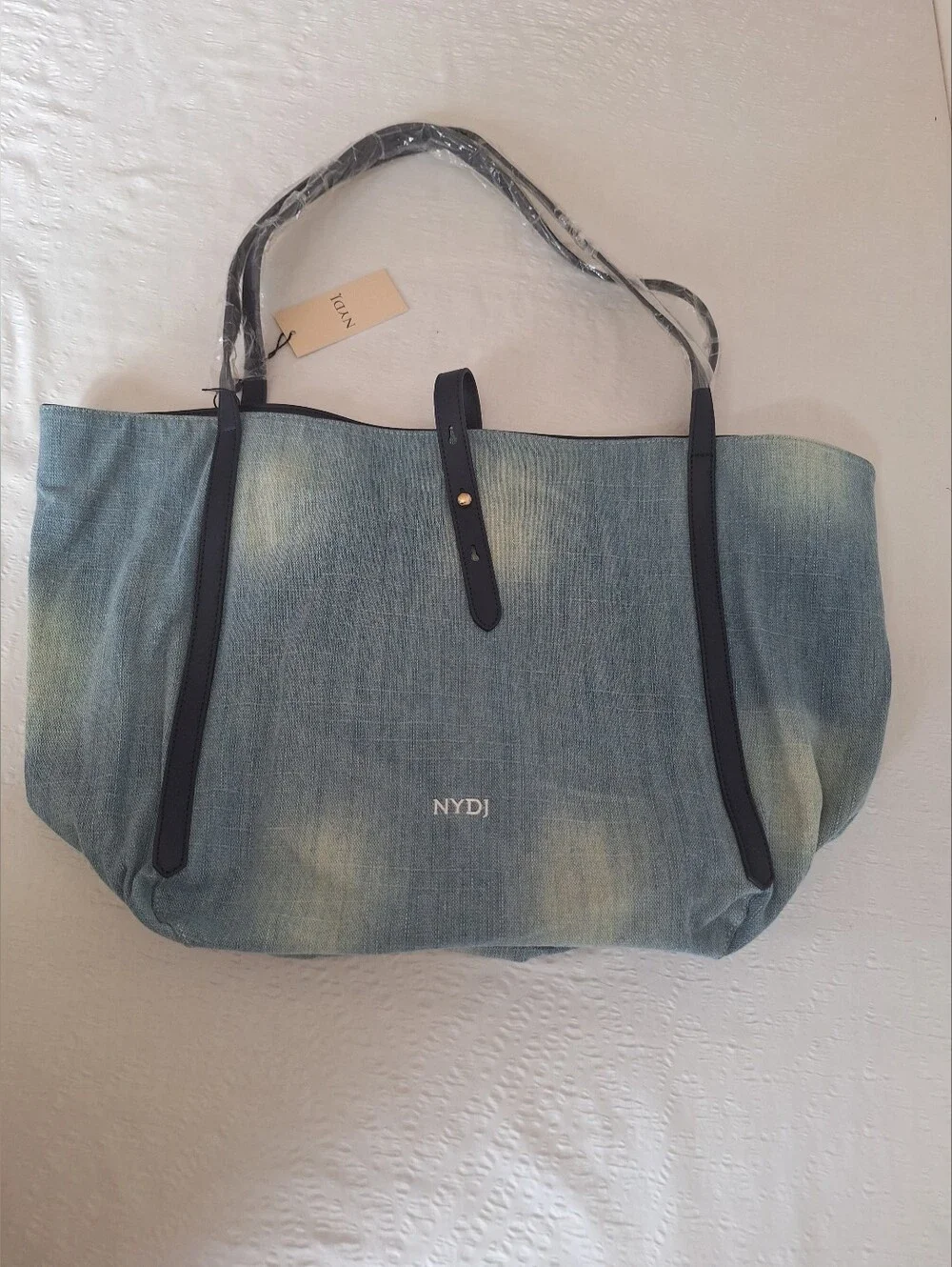 NWT NYDJ Blue Denim Tote Bag with Navy Trim